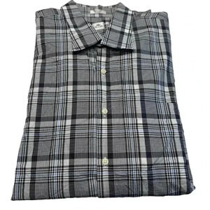 Peter Millar Mens XL Gray Blue Plaid 100% Cotton Button Up Long Sleeve Shirt